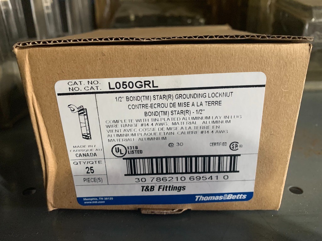 Box of 25 THOMAS & BETTS L050GRL 1/2″ Aluminum Locknut w/ Lay-in-lug & screw