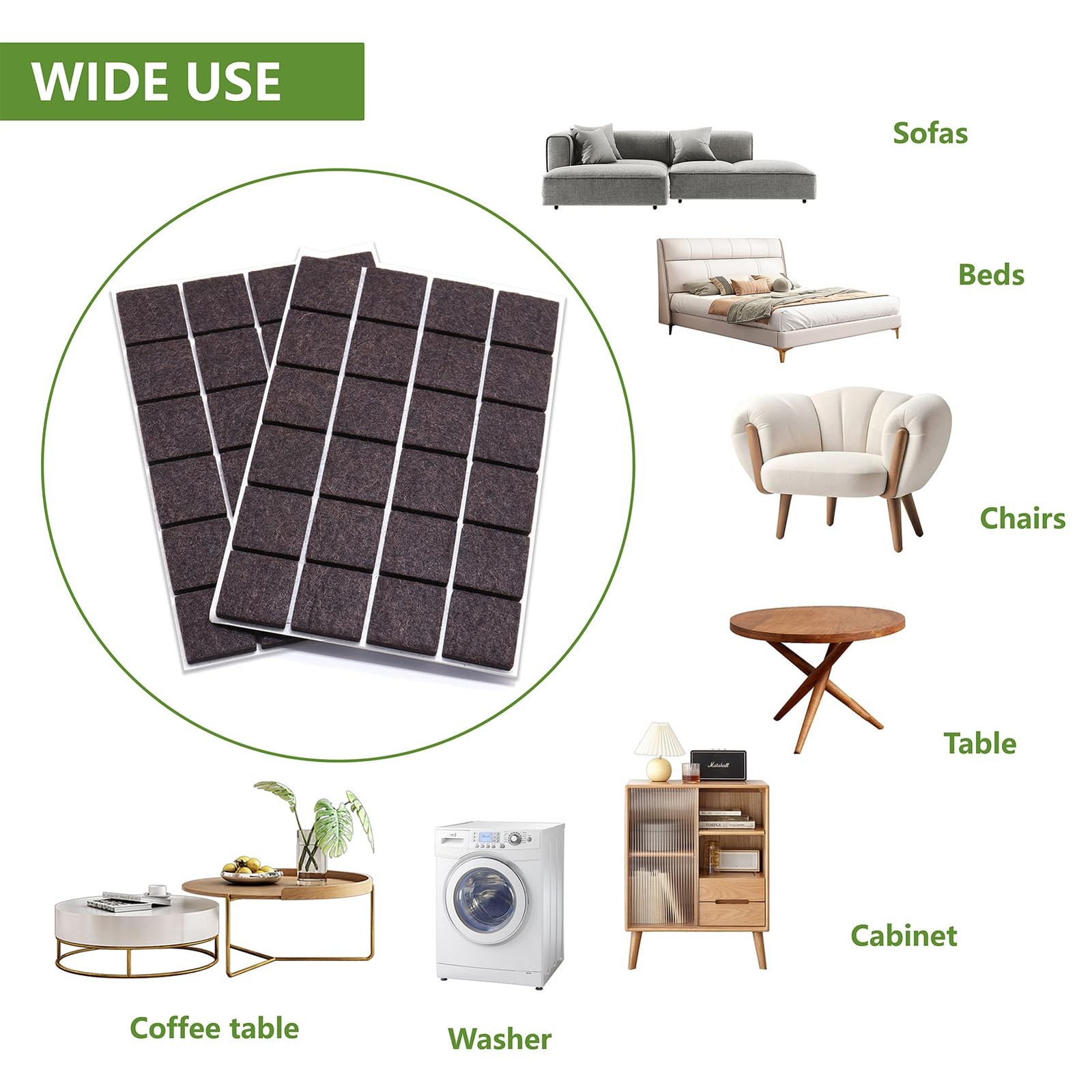 COVERCORNER Felt Furniture Pads 48PCS 1 inch Square Dark Brown, Brown