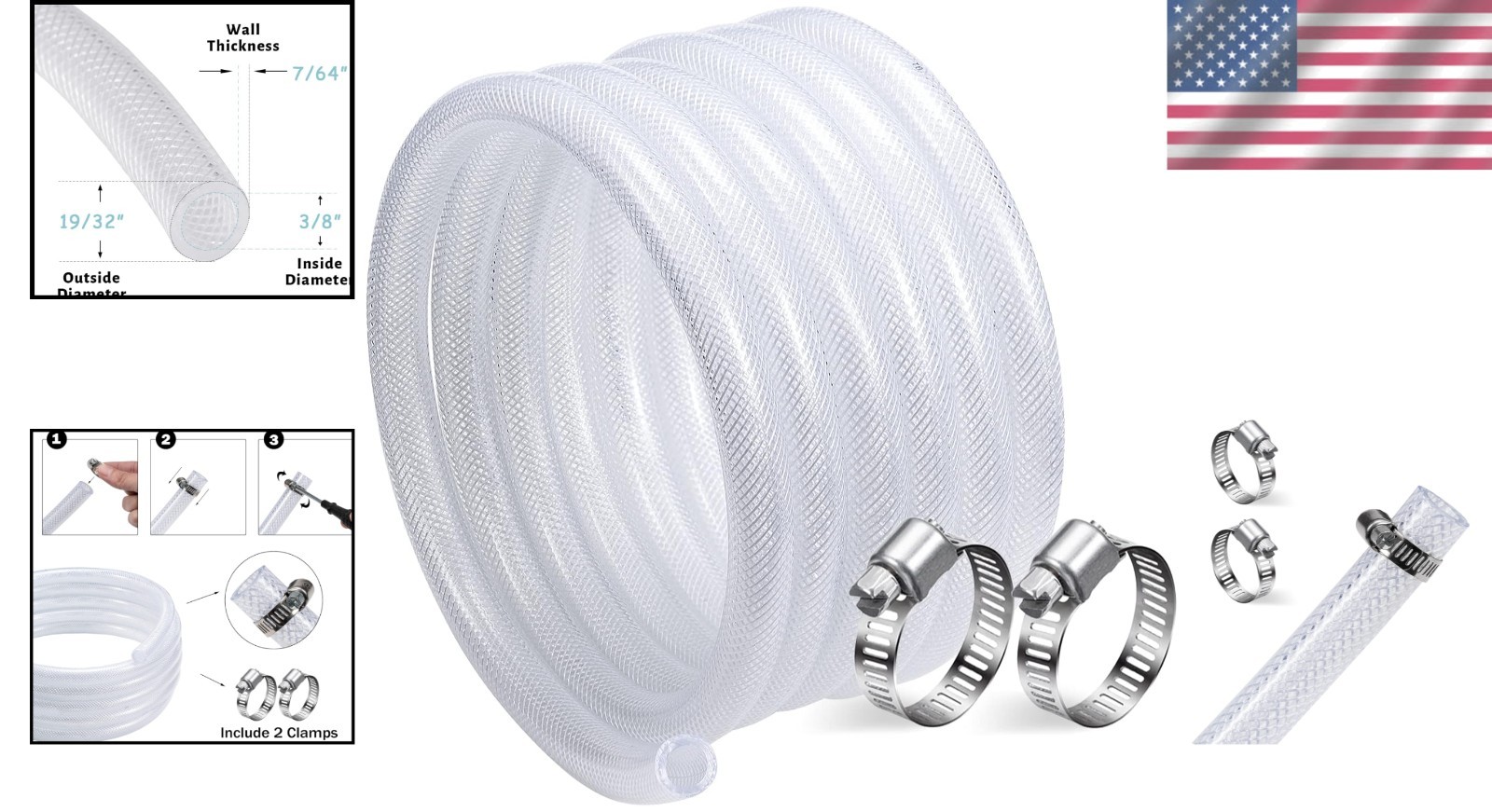 50ft Flexible High-Pressure Braided PVC Tubing – Non-Toxic and Kink-Proof