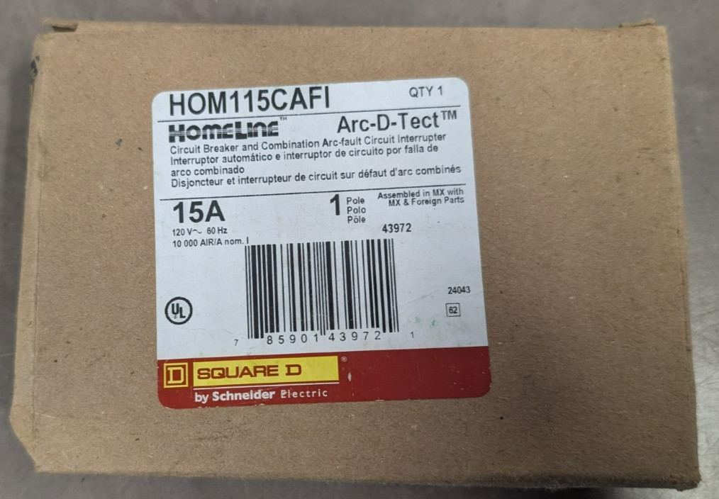 Used Square D 1 pole 15 amp Circuit breaker AFCI HOM115CAFI