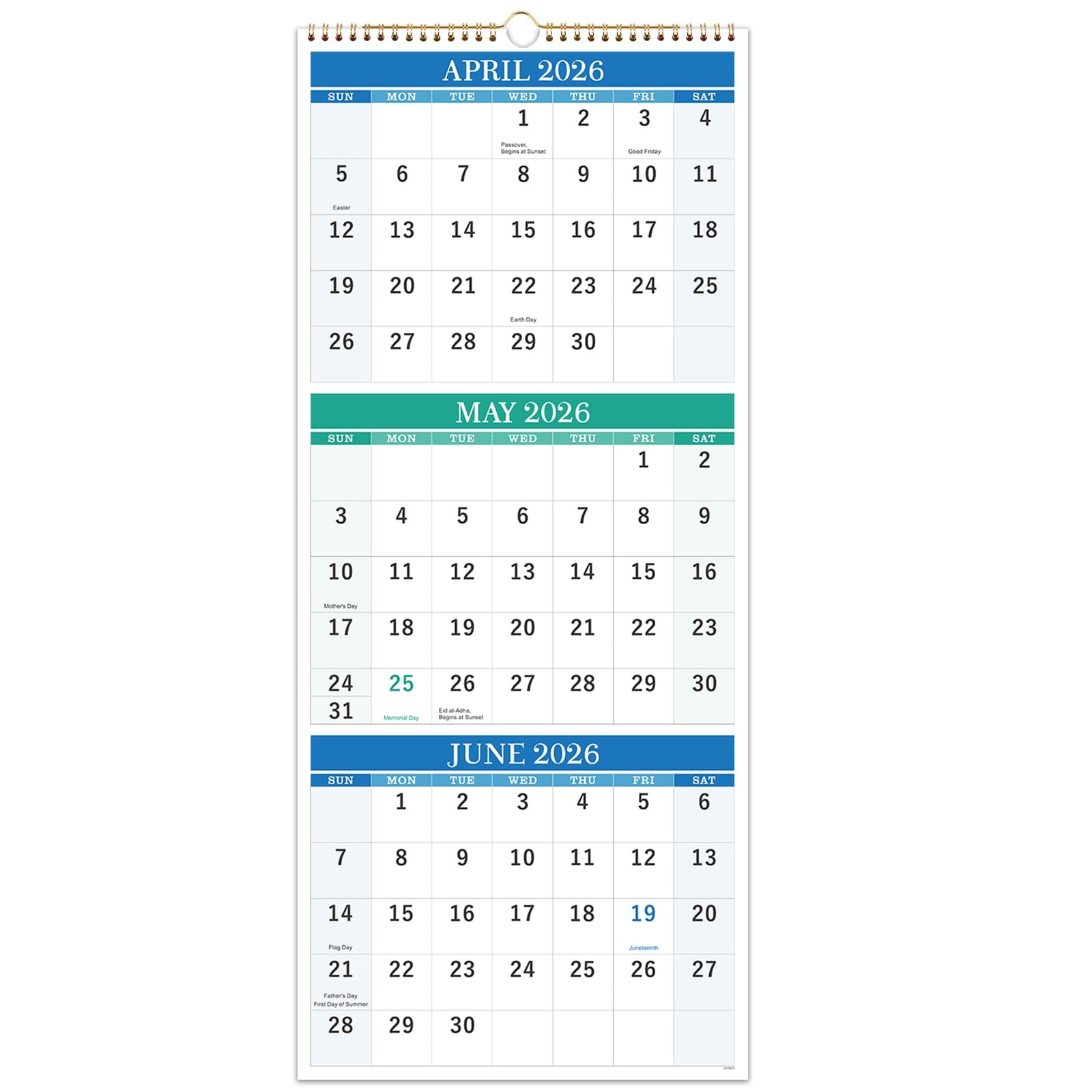Wall Calendar 2026-2027 – 3 Month Vertical, April 2026 multicolored