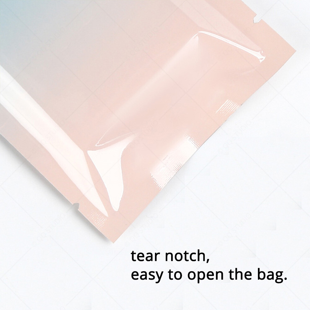 Multi-Size Glossy Gradient Pink+Blue Foil Mylar Open Top Pouch Bag w/ Tear Notch