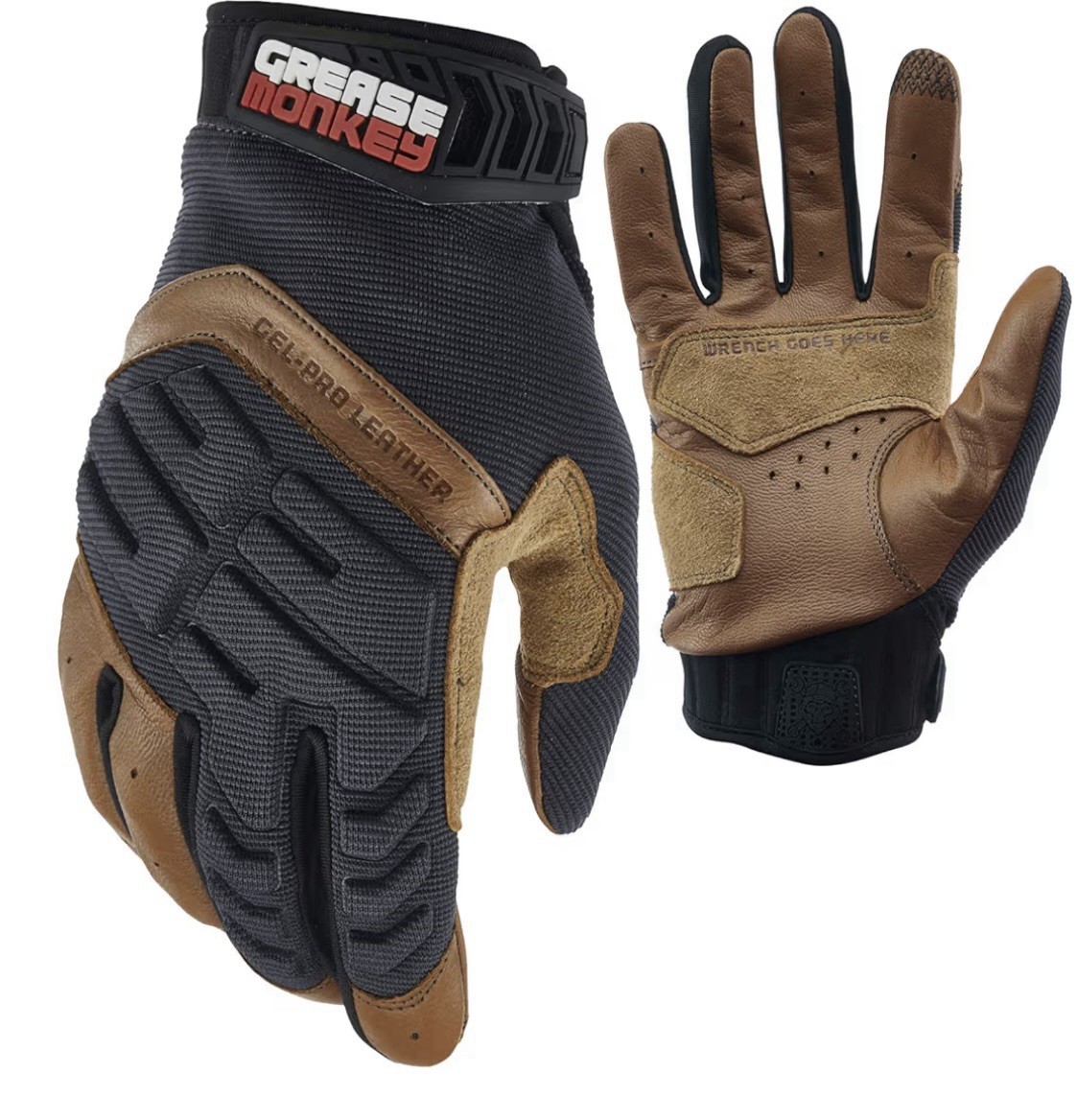 GREASE MONKEY Gel-PRO Leather Hybrid Mechanic Gloves Size M