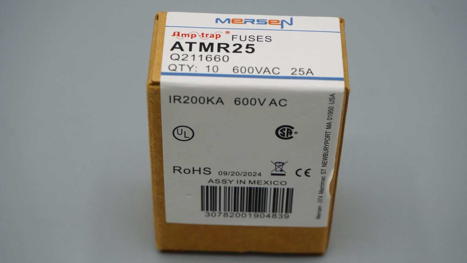Pack of 10 Amp-trap Fuses Mersen ATMR25 25A 600Vac Fuse ATMR – Class CC