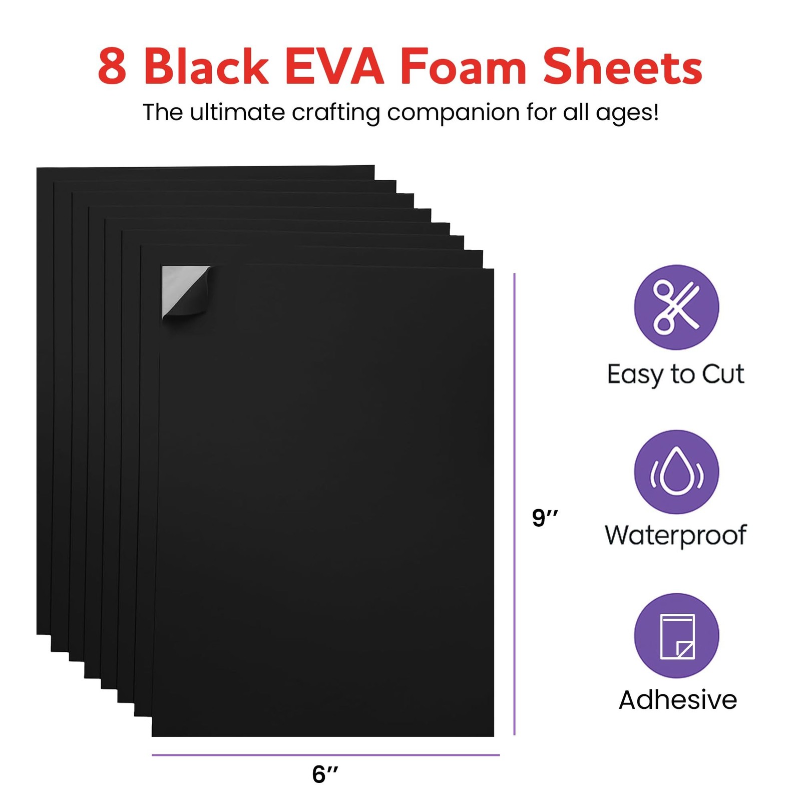 Self-Adhesive EVA Foam Sheets for Crafts – 2mm Thickness 8 Black Sheets, 6