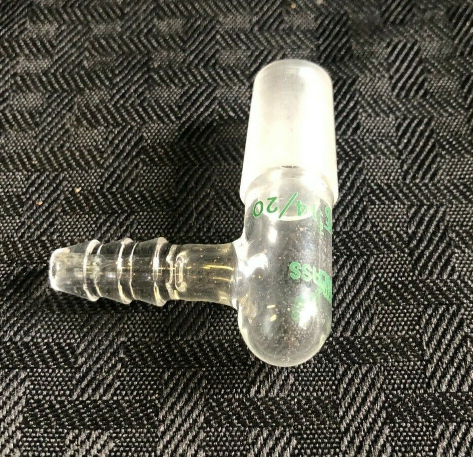 Chemglass 14/20 90° Bent Glass Inlet Adapter w/ 10mm Hose Connection, CG-1014-14