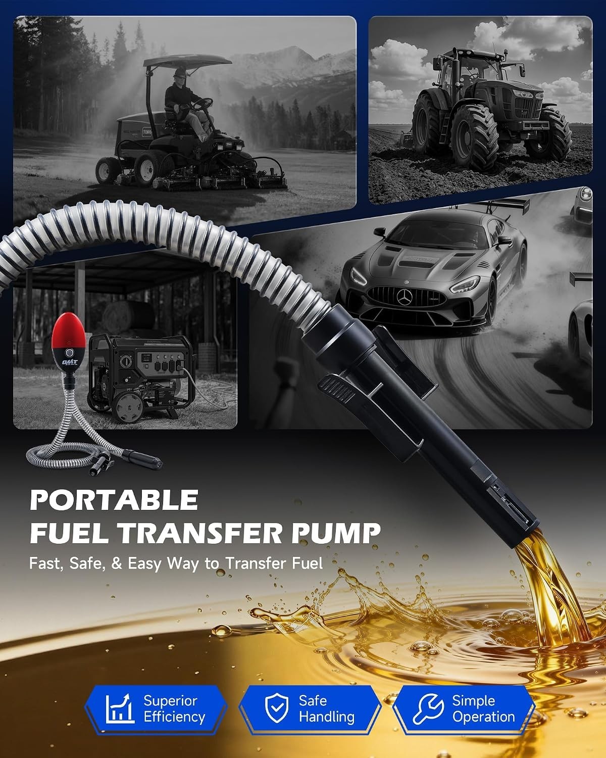Portable 3.2GPM Fuel Transfer Pump Kit | Ideal for Gas, Diesel, Kero, Emergency