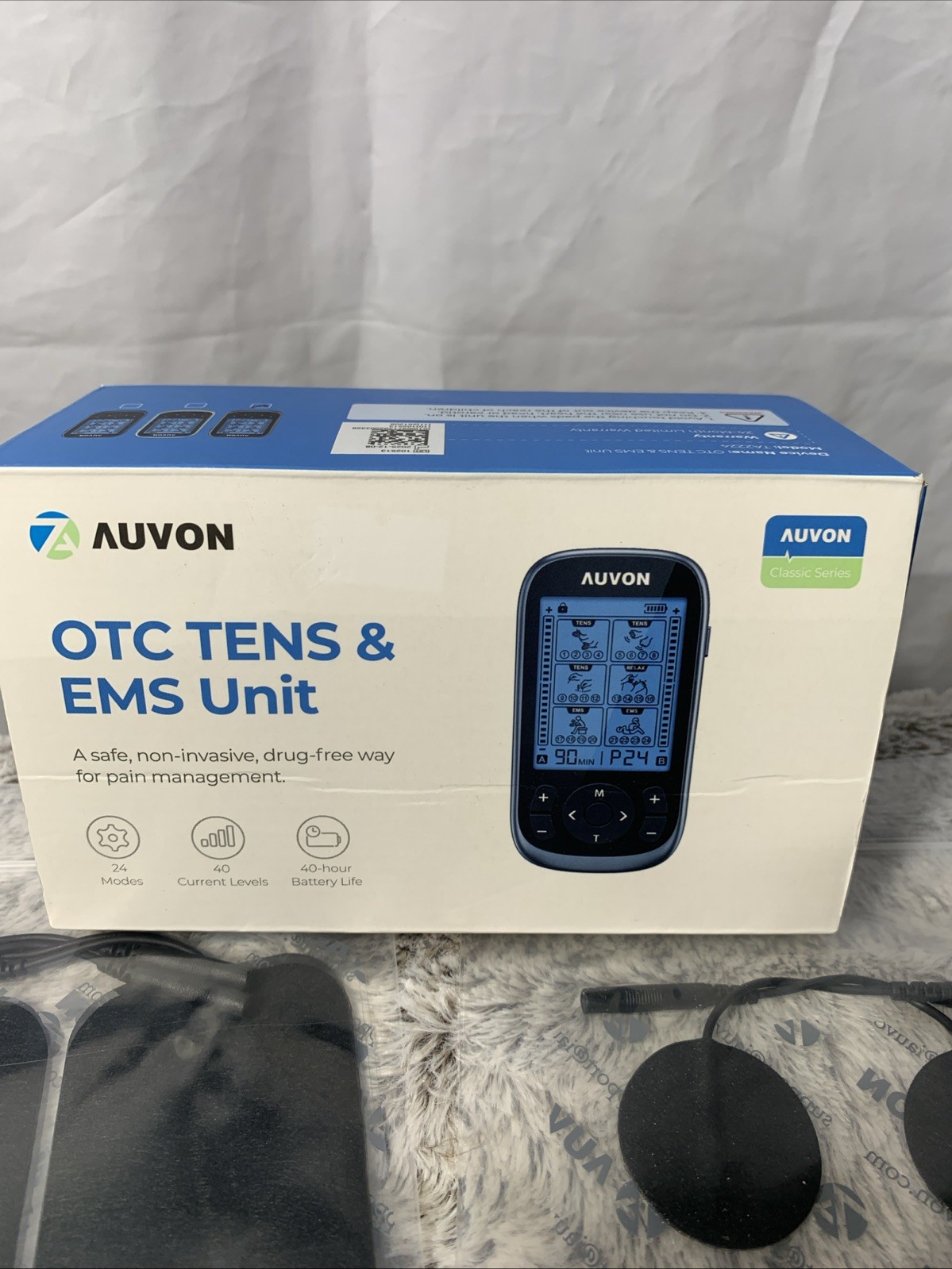 Auvon OTC TENS & EMS Unit 40-Hour Battery Model TA2224 Rechargeable 12 TENS Pads