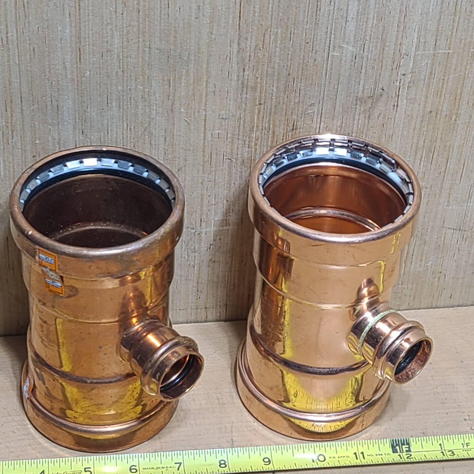 LOT OF (2) 3″x3″x1″ Copper Press Crimp Tee Fitting (1) Viega 22308 (1) Unknow