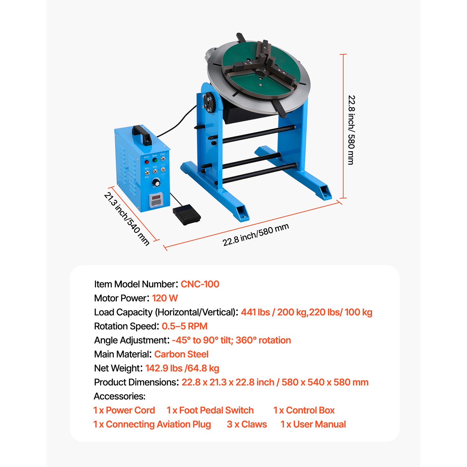 Uimoso Rotary Welding Positioner Turntable Table, 441 lbs Load, Tilt -45° to 90°