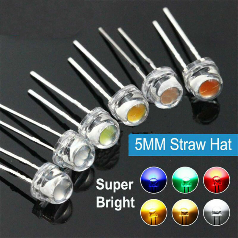 5mm Straw Hat LED Diode F5 Light Emitting Diode Red Yellow Green Blue Warm white