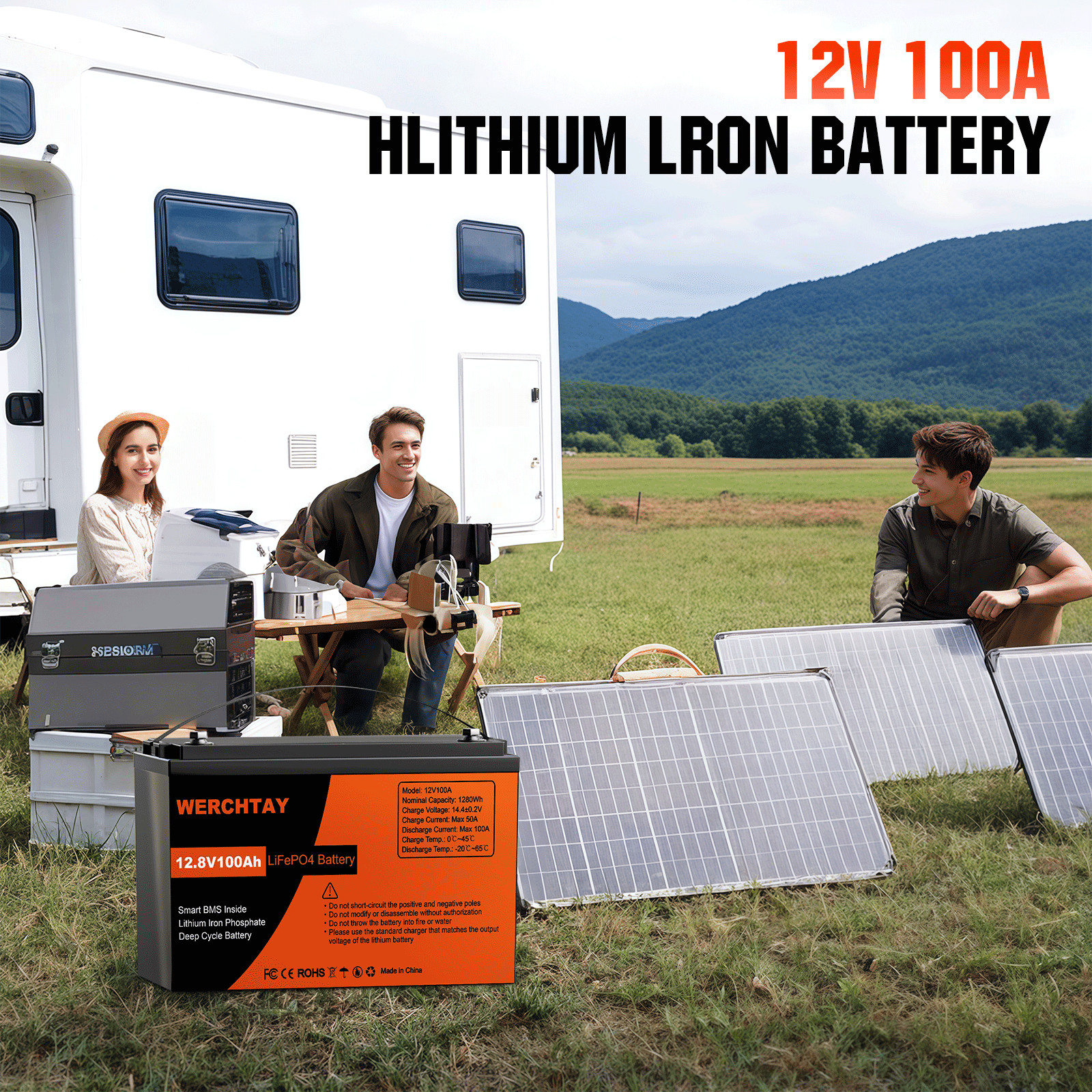 48V 100Ah LiFePO4 Lithium Battery Deep Cycles For RV Boat Home 4 Group 12V 100Ah