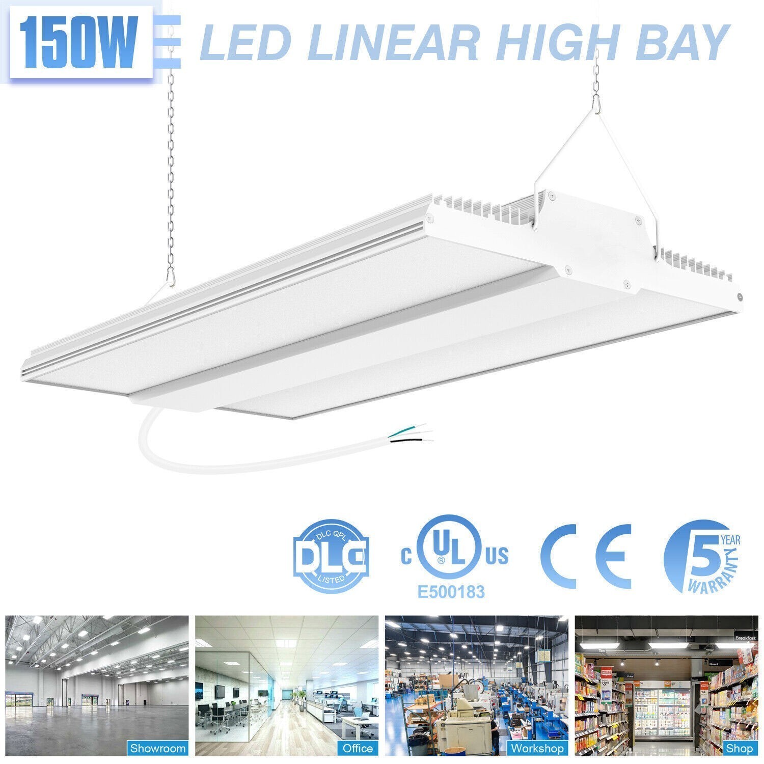 150W LED Linear High Bay Light Commercial Warehouse Factory Shop Light 22,500LM