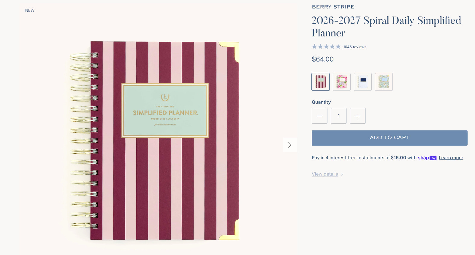 Aug 2026- July 2027 Spiral Daily Simplified Planner Berry Stripe by Emily Ley