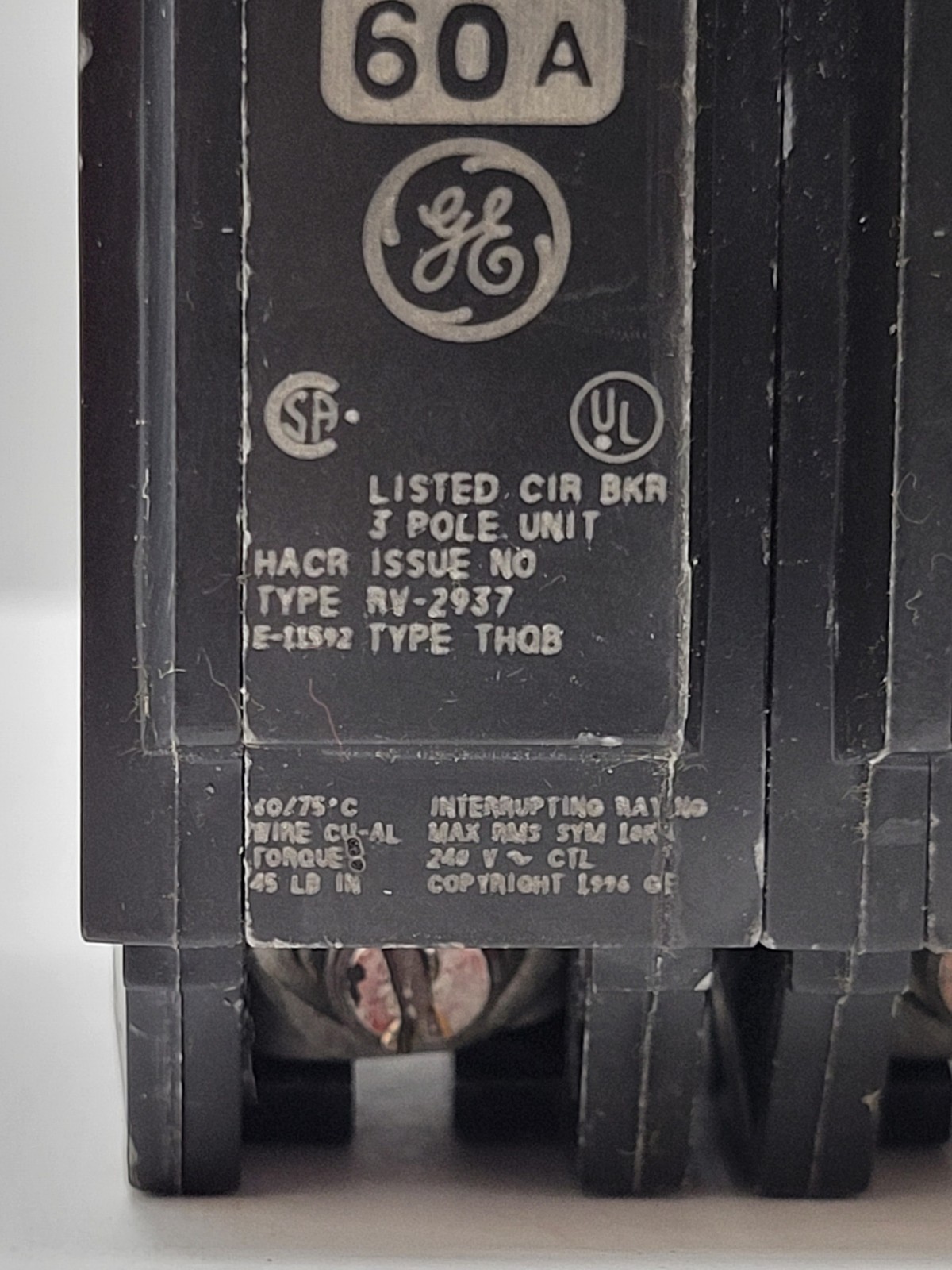 General Electric THQB32060 Bolt-On Circuit Breaker 60A 3P 240V THQB