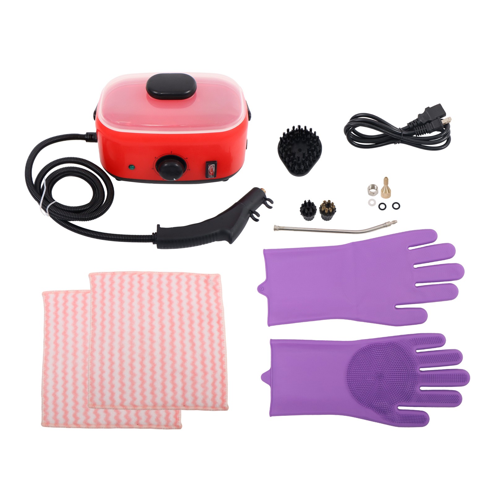 2500W Steam Cleaner Red Portable-Car Engine Degreasing&Tile Grout 1500ml 110V