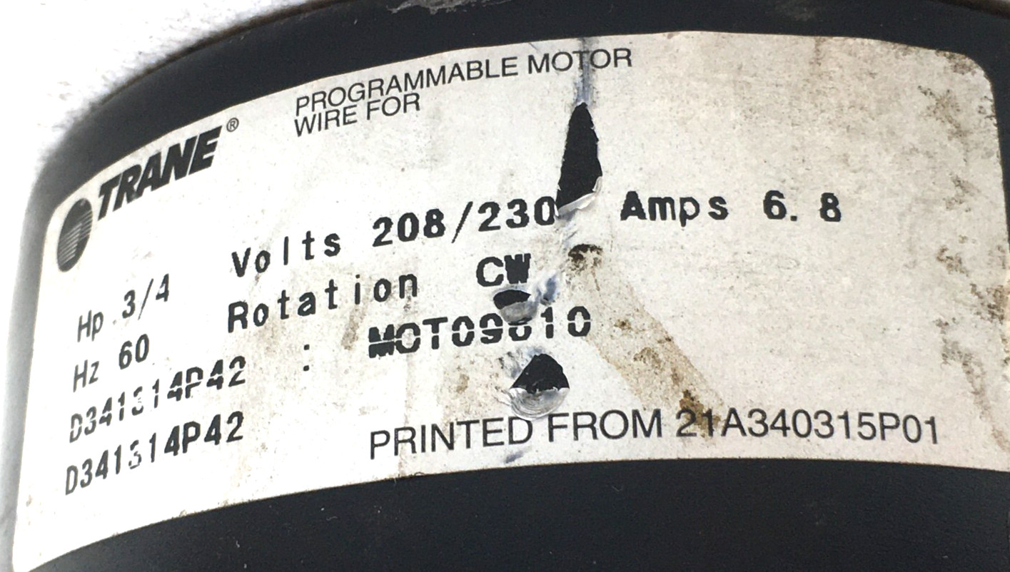 GE Module DG02 only 3/4 HP TRANE D341314P42 MOT09610 Rot CW LE 230V used #W295
