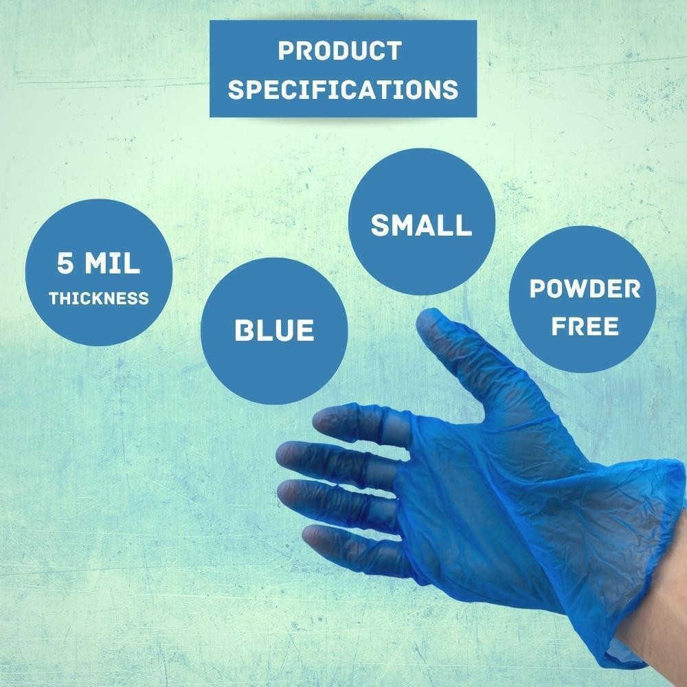 Blue Latex Free, Powder free, Vinyl Disposable Gloves – 5 MIL, Small, 1000 Pcs