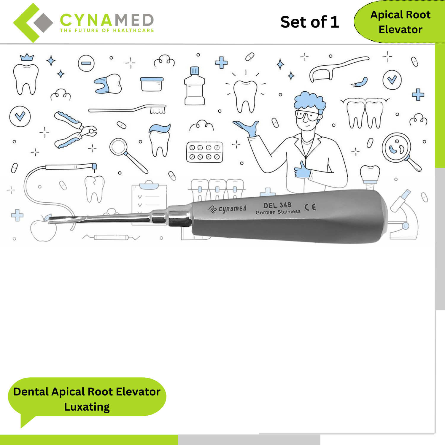 Cynamed Silver Stainless Steel Dental Apical Root Elevator Luxating Del 34