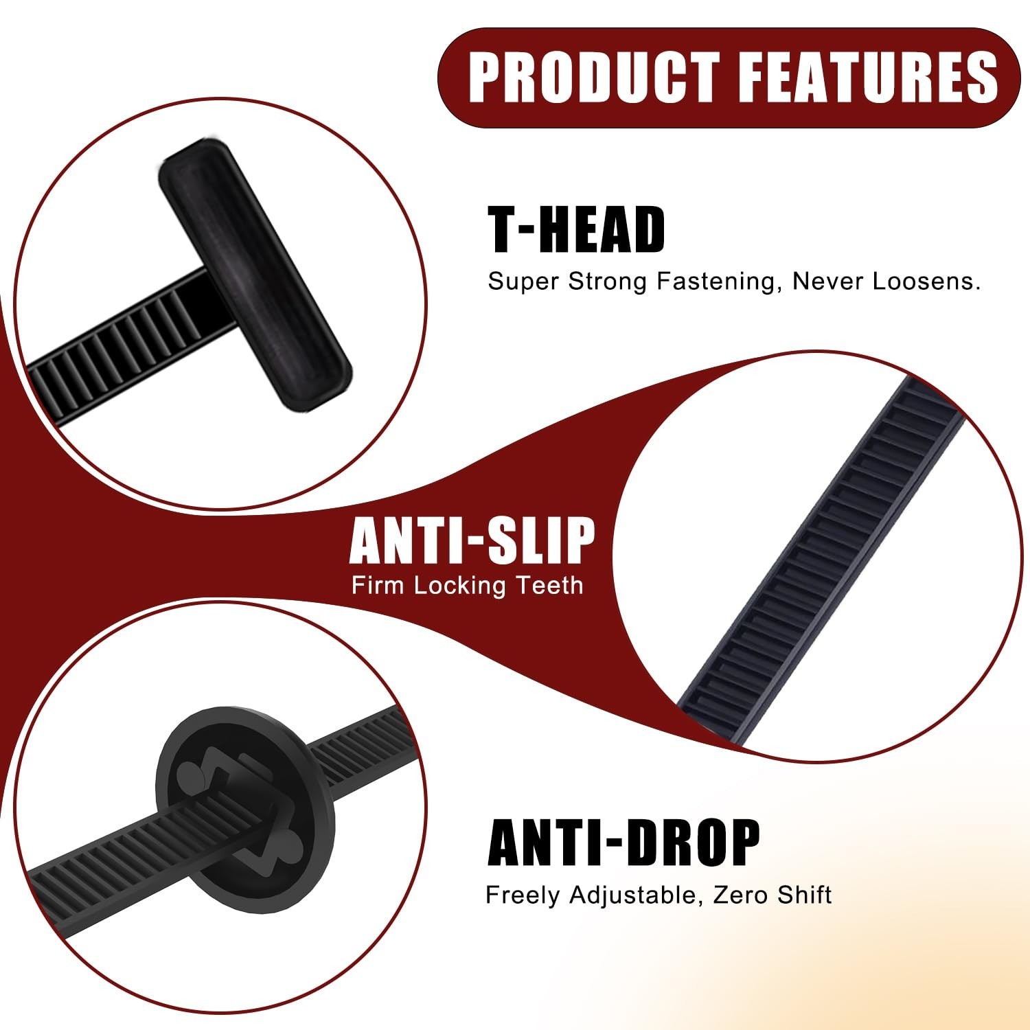 200 PCS Nylon Universal Cable Tie Buckle，Heavy Duty Self-Locking Zip Ties Holder