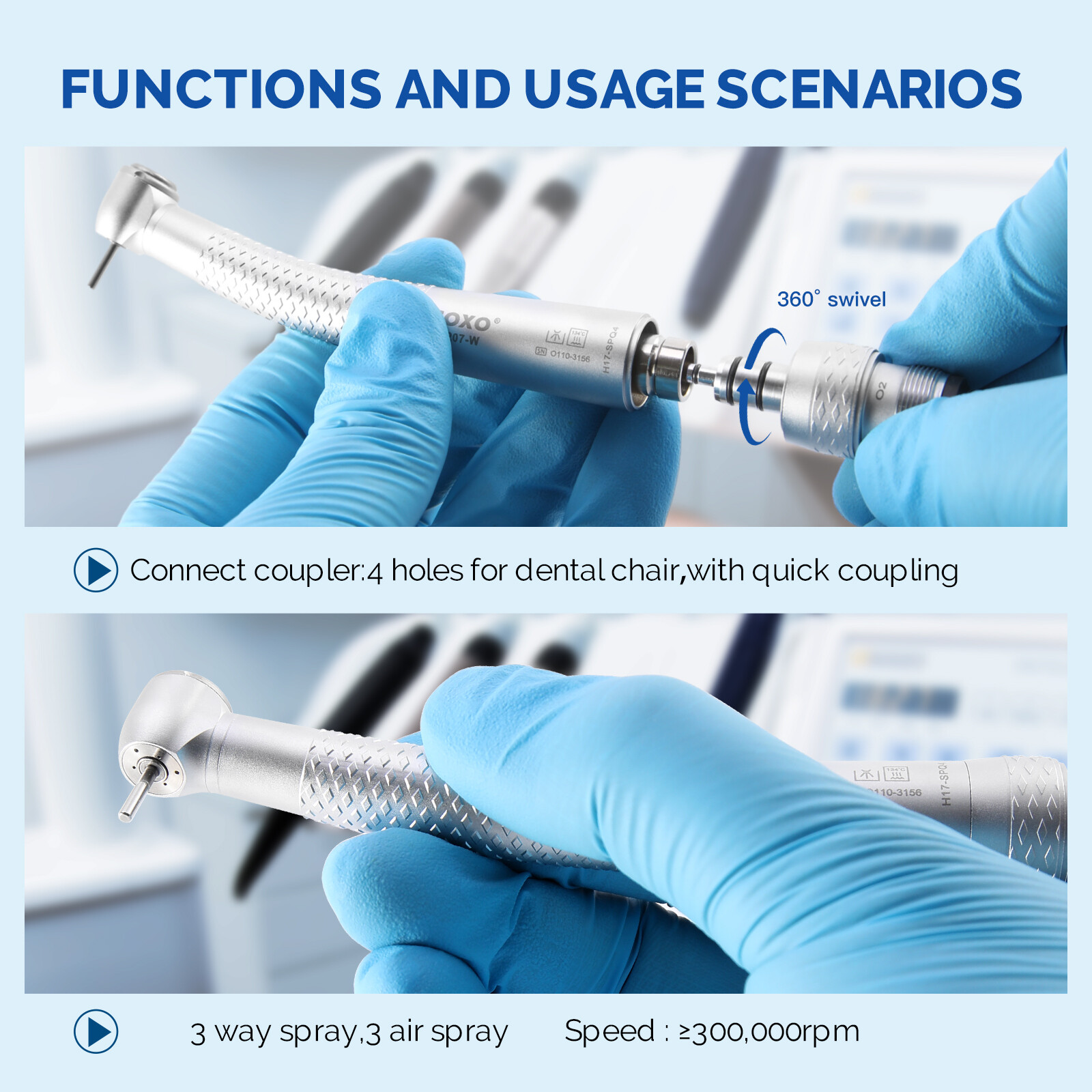 COXO Dental High Speed Handpiece Air Turbine with 4holes Coupler Standard Head