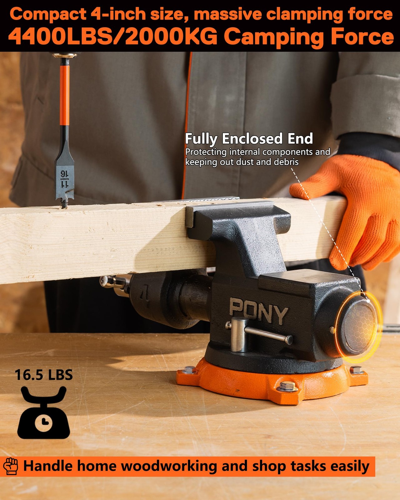 PONY 4“ Heavy Duty Bench Vise 4400LBS Clamping Force Pro Workshop Workbench Vise
