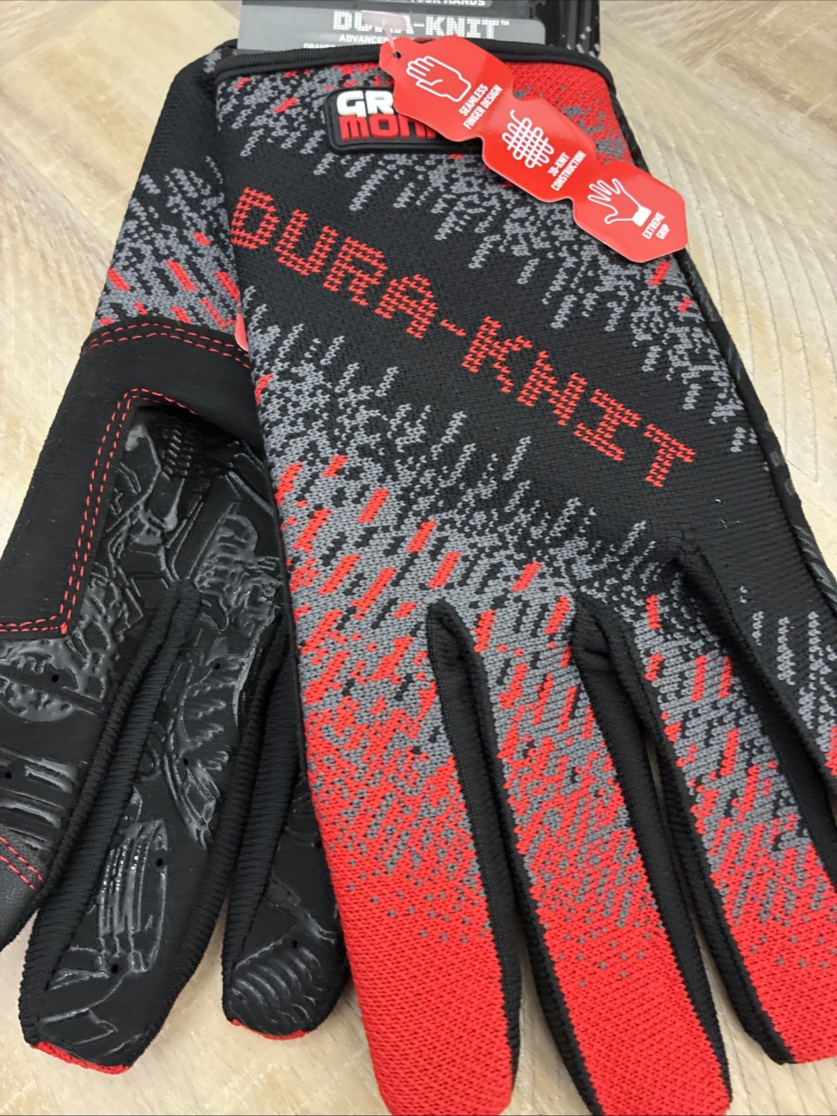 Grease Monkey Dura-knit Large Gloves Black Grey Extreme Grip – 1 Pair