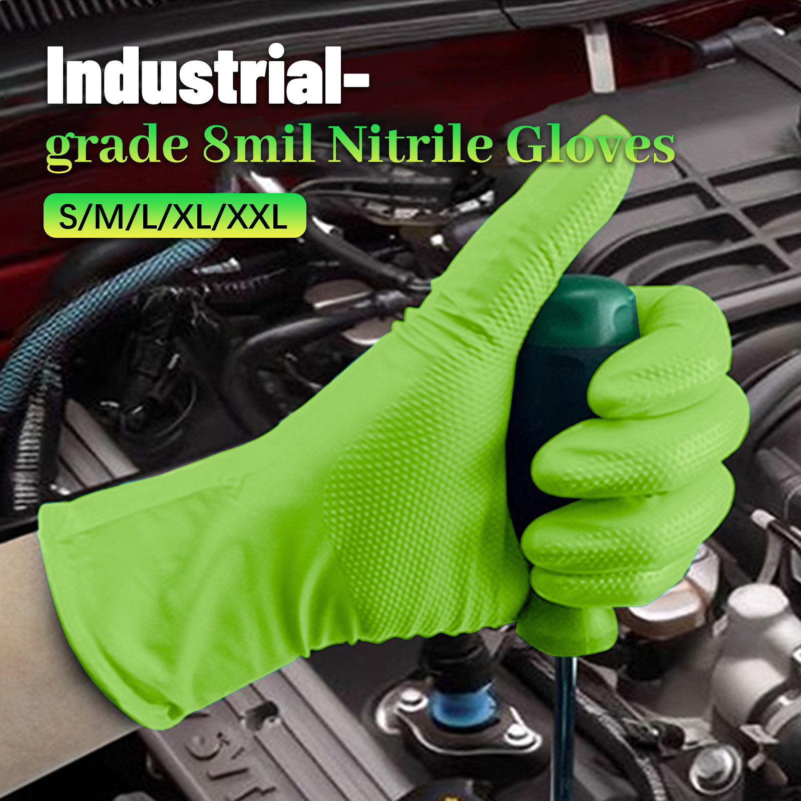 300 PCS Black Heavy Duty 8Mil Nitrile Gloves, Diamond Grip, Latex & Powder Free