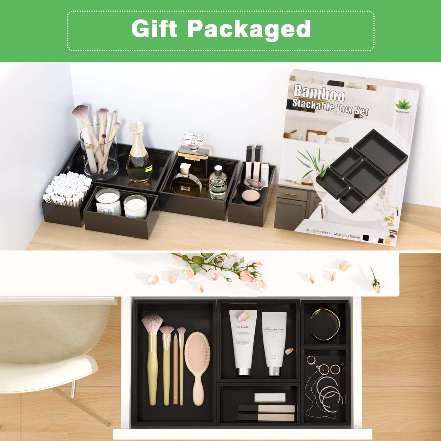 7-Piece Drawer Organizer Boxes Multi-Use Storage Bins Dividers Utensil Holder