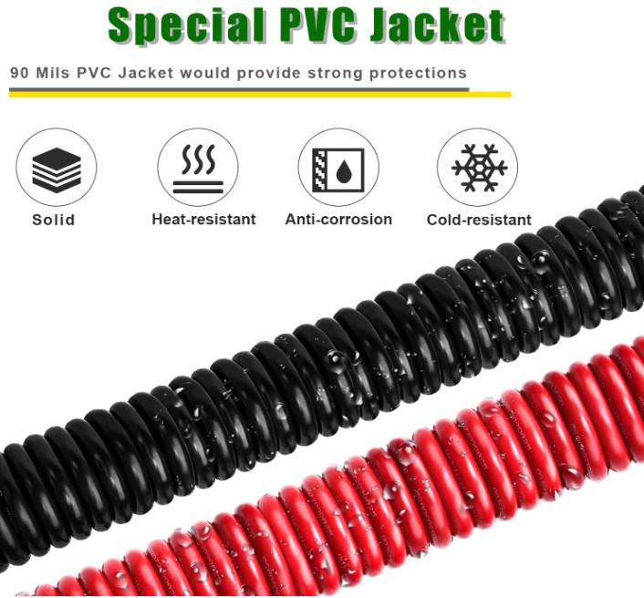 Cable de Batería 2 AWG, 15FT Rojo + 15FT Negro, Cobre OFC, para Automóvil y Sola