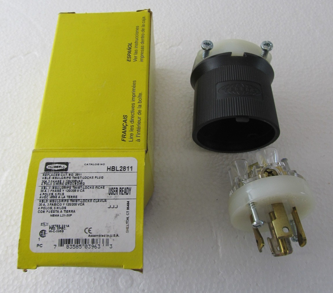 Hubbell 30A 3-Phase 120/208V AC, 4-Pole 5-Wire Grounding, L21-30P HBL2811 Plug