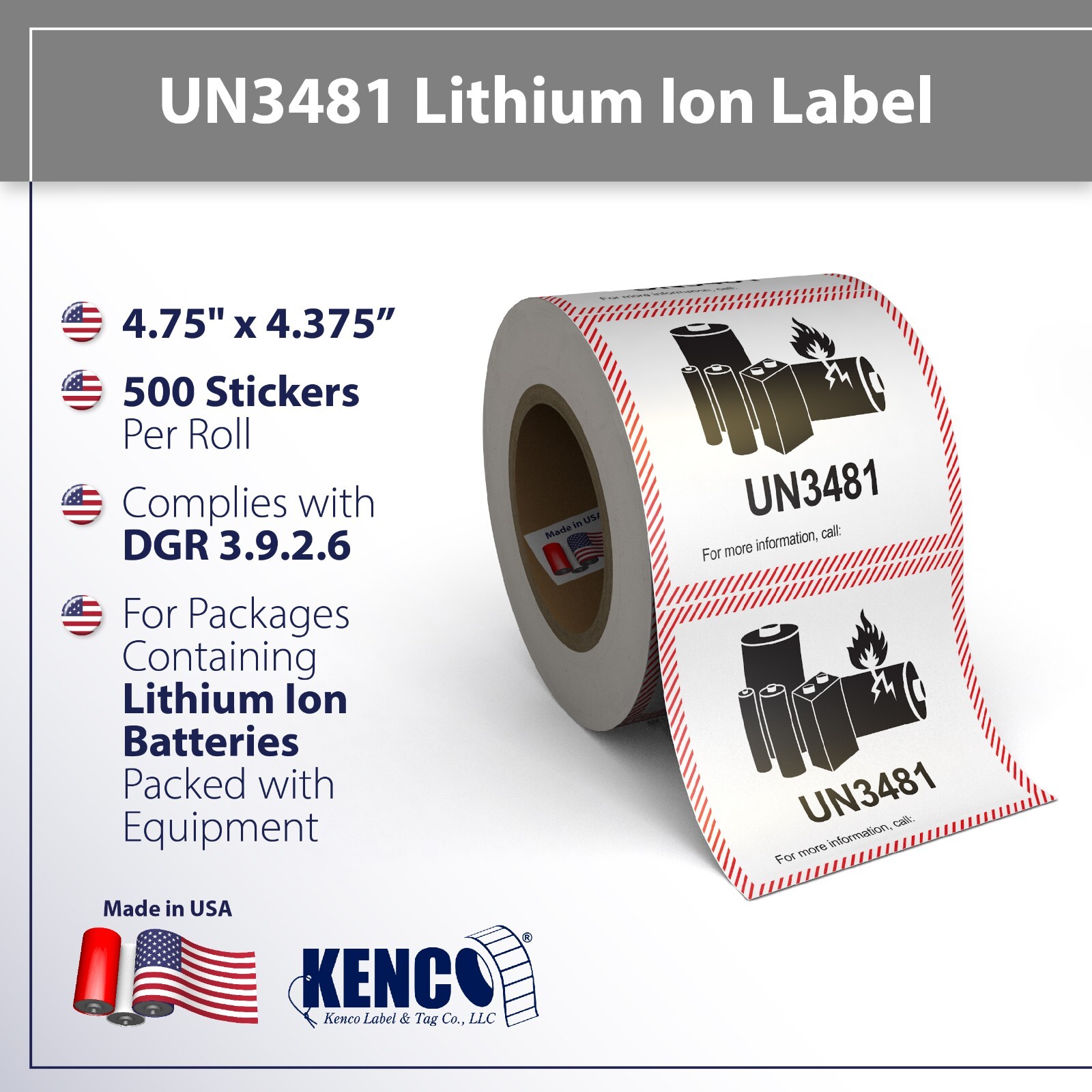 Lithium Battery UN3481 Shipping Labels, 4.375″ x 4.75″ – 1000 Labels (2 Rolls)!