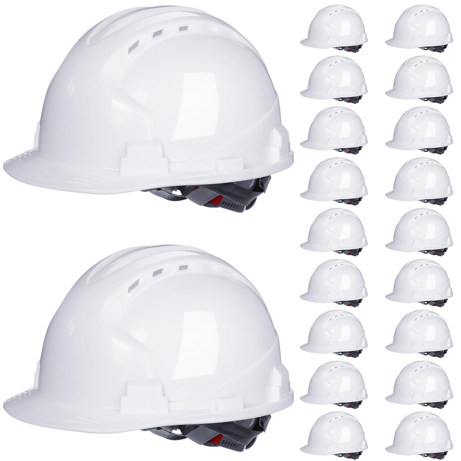 20 Pack 4 Pt. Suspension Hard Hat Bulk Safety Helmets One Size, White