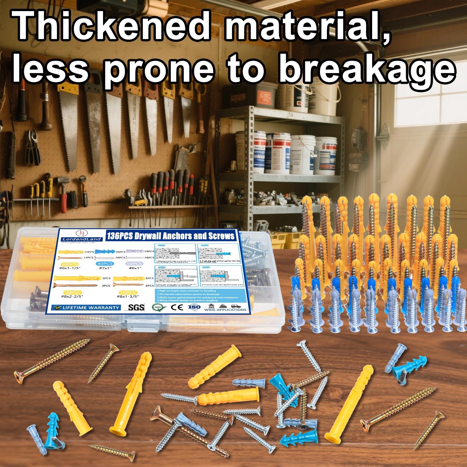 136PCS Drywall Anchors and Screws Assortment Kit, 68Plastic Yellow Blue Gray
