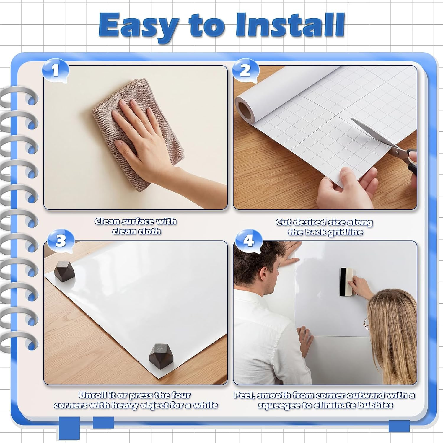 White Board Dry Erase Paper, 48″ X 36″ Whiteboard Wallpaper, with 4 Markers, Sta