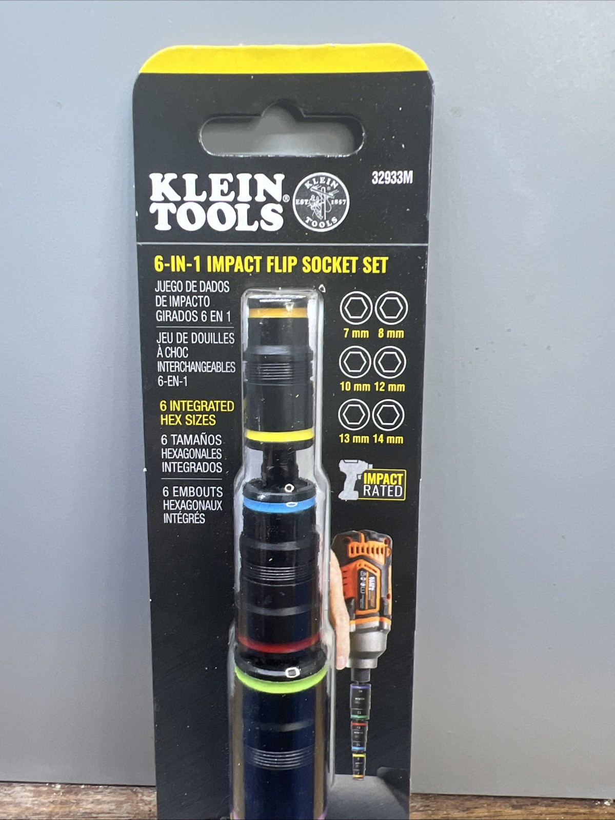 Klein Tools 32933M 6-in-1 Impact Rated Flip Socket Set 5” 6 Metric Hex Sizes NEW