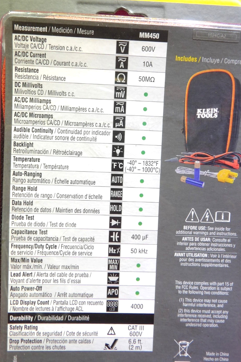 Klein Tools MM450 Auto Ranging Digital Multimeter w/ Leads & Case ~NEW/SEALED