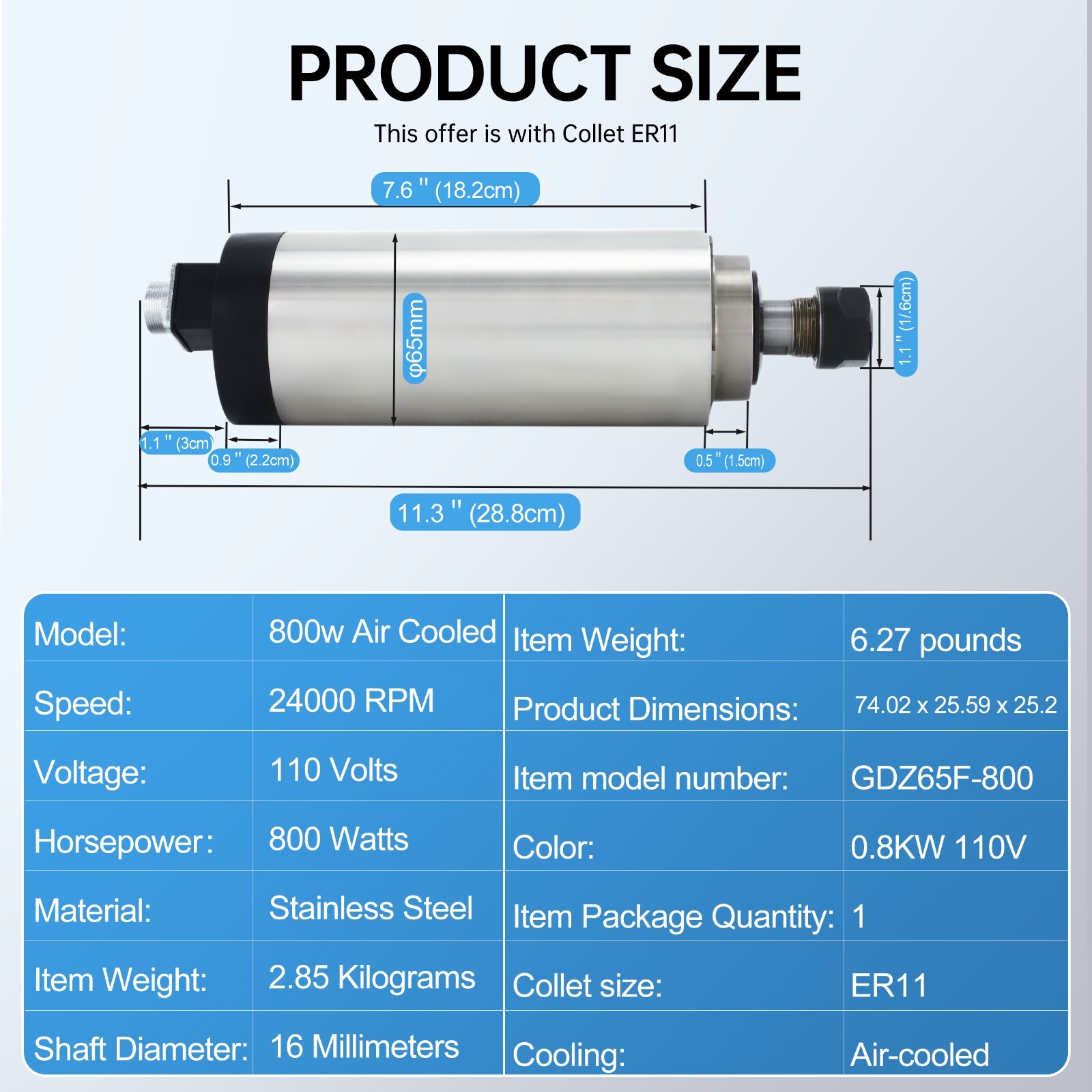 US SHIP】0.8KW 110V Air Cooled Spindle Motor Kit ER11 +1.5KW VFD Driver Inverter
