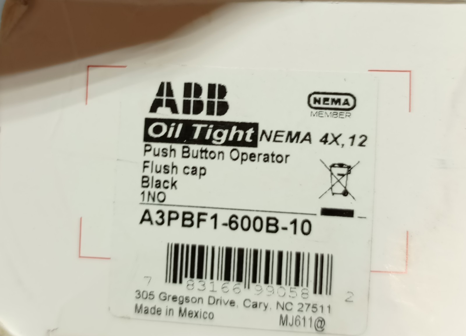 ABB Push Button Operator Flush Cap A3PBF1-600B-10