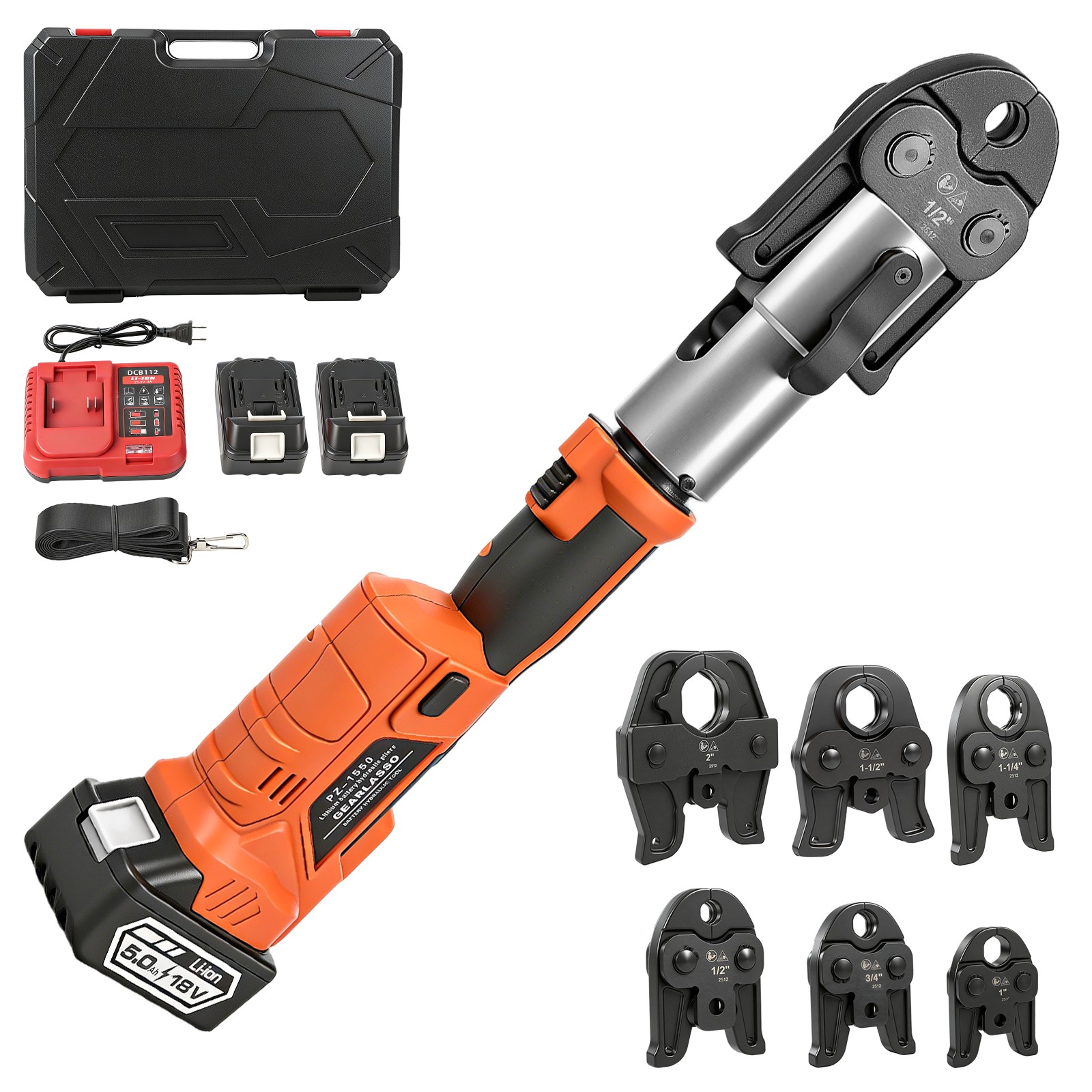 1/2″ -2″ Pro Press Tool Pipe Crimping Kit Press Tool Battery Kit with 6 Jaws NEW