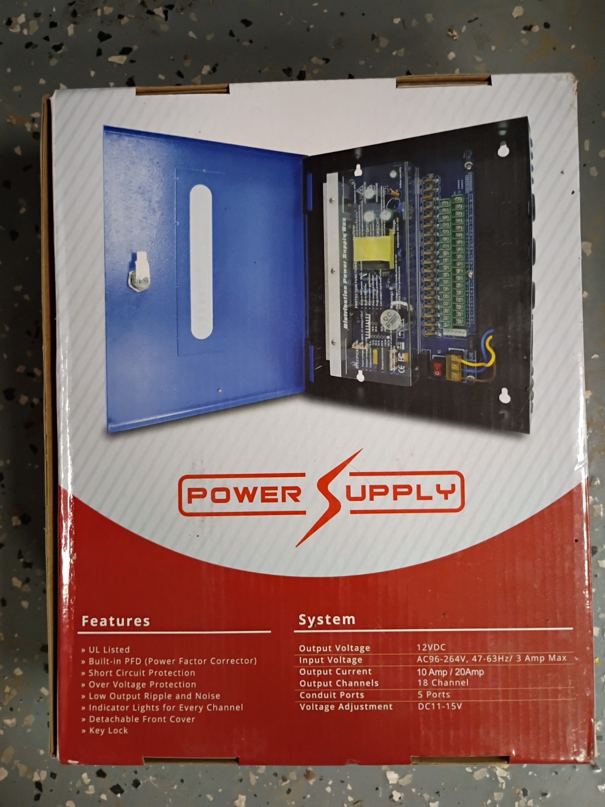 Bolide 12VDC 10A 18-Channel Enclosed Wall-Mount Power Supply Blue