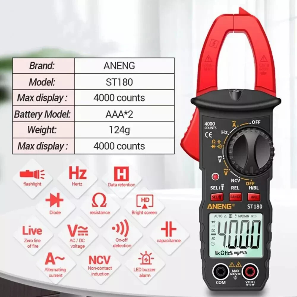 Digital Multimeter Tester AC DC Voltage RMS Amp Clamp Meter Auto Range Handheld