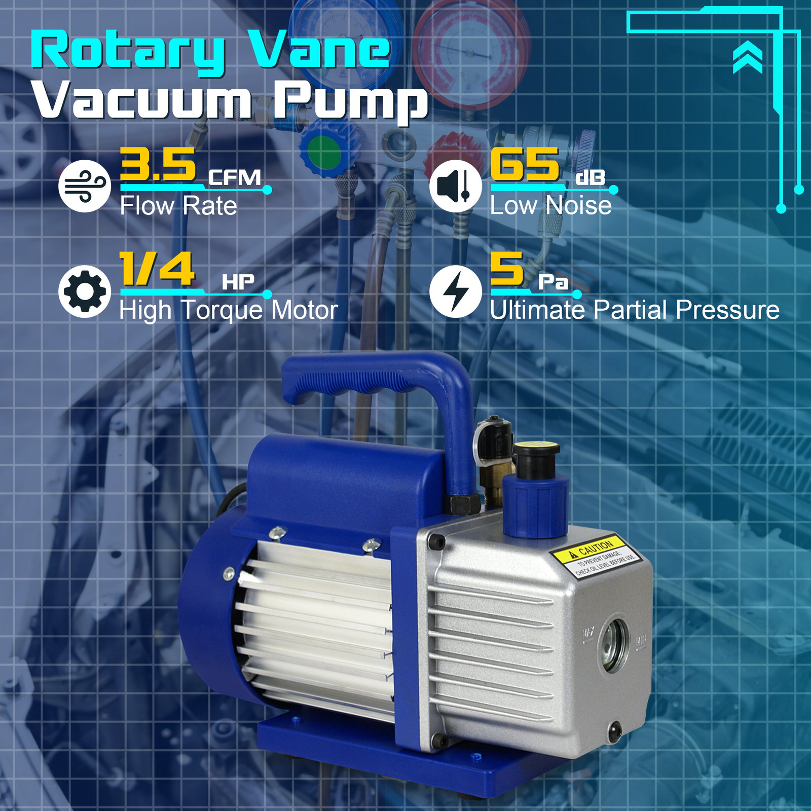 3.5CFM Rotary Vane Deep Vacuum Pump 1/4HP AC Air Tool R410a R134 HVAC Refrigeran