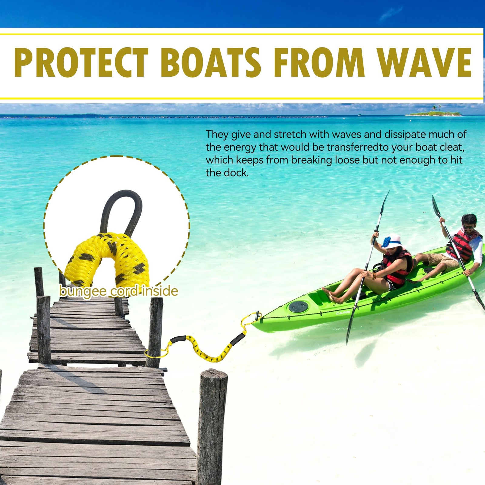 Bungee Dock Lines with Loops for Boats – Lightweight Elastic Pontoon, Deck