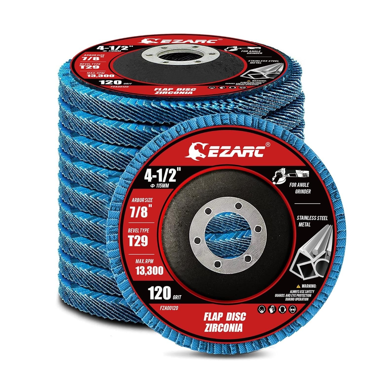 Durable Type 29 Flap Disc, 4 1/2 Inch, 10 PCS for Angle Grinders with 13,300 RPM