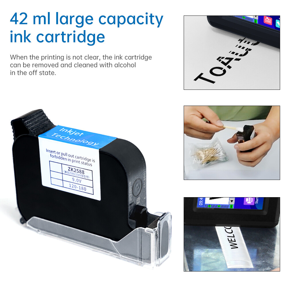 ToAuto Handheld Inkjet Printer Date QR Code Barcode Printing Logo Label 42ml Ink
