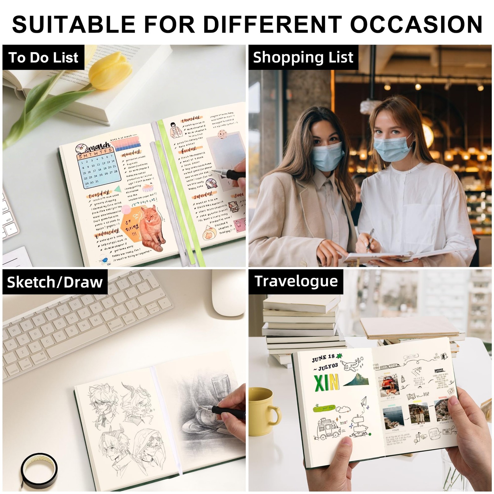 DreamDove Thick Blank Journal Notebook 720 Pages 3.9 × Green