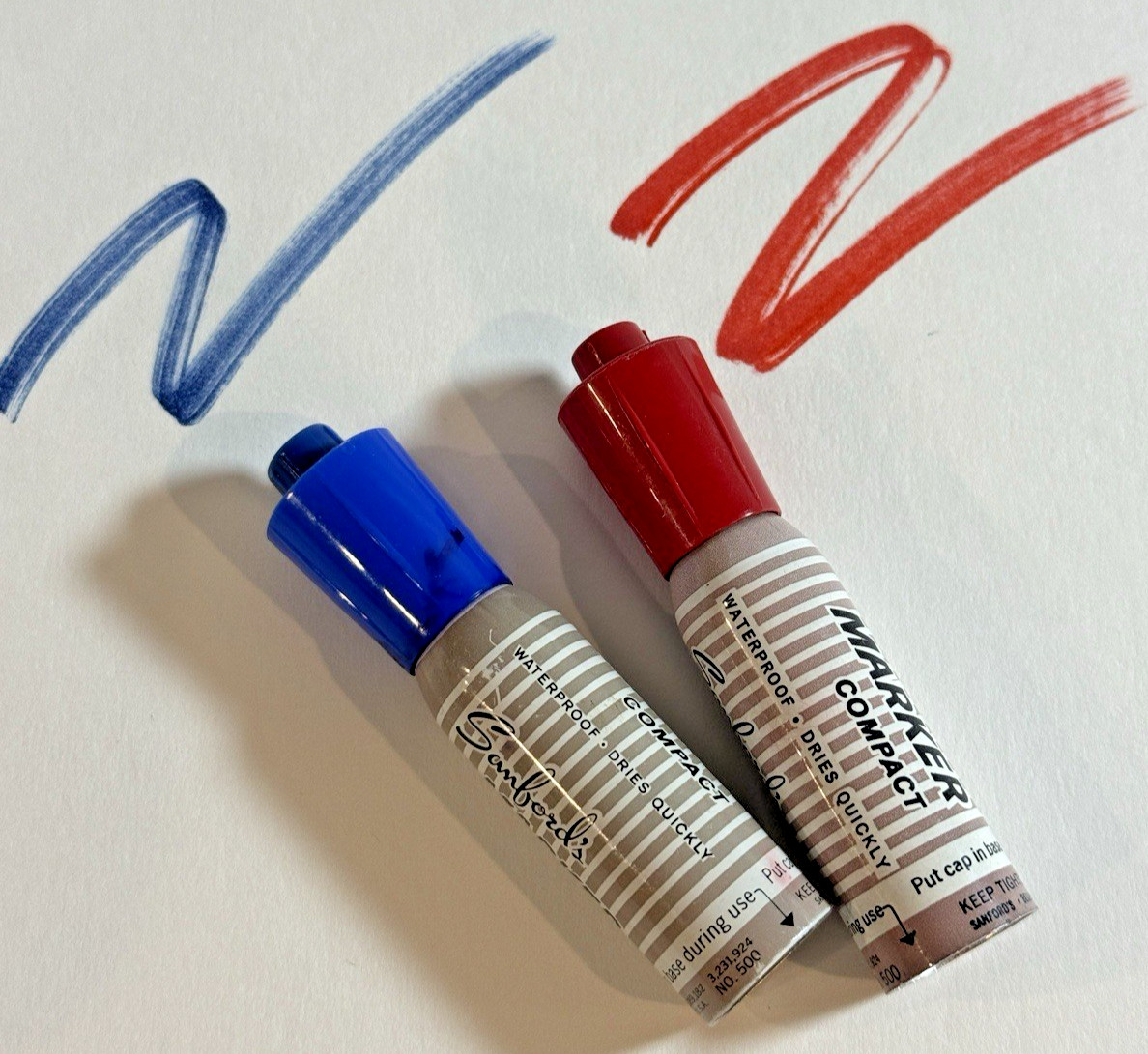 PAIR of Vintage Sanford’s Compact Permanent Marker Red and Blue, Made In USA