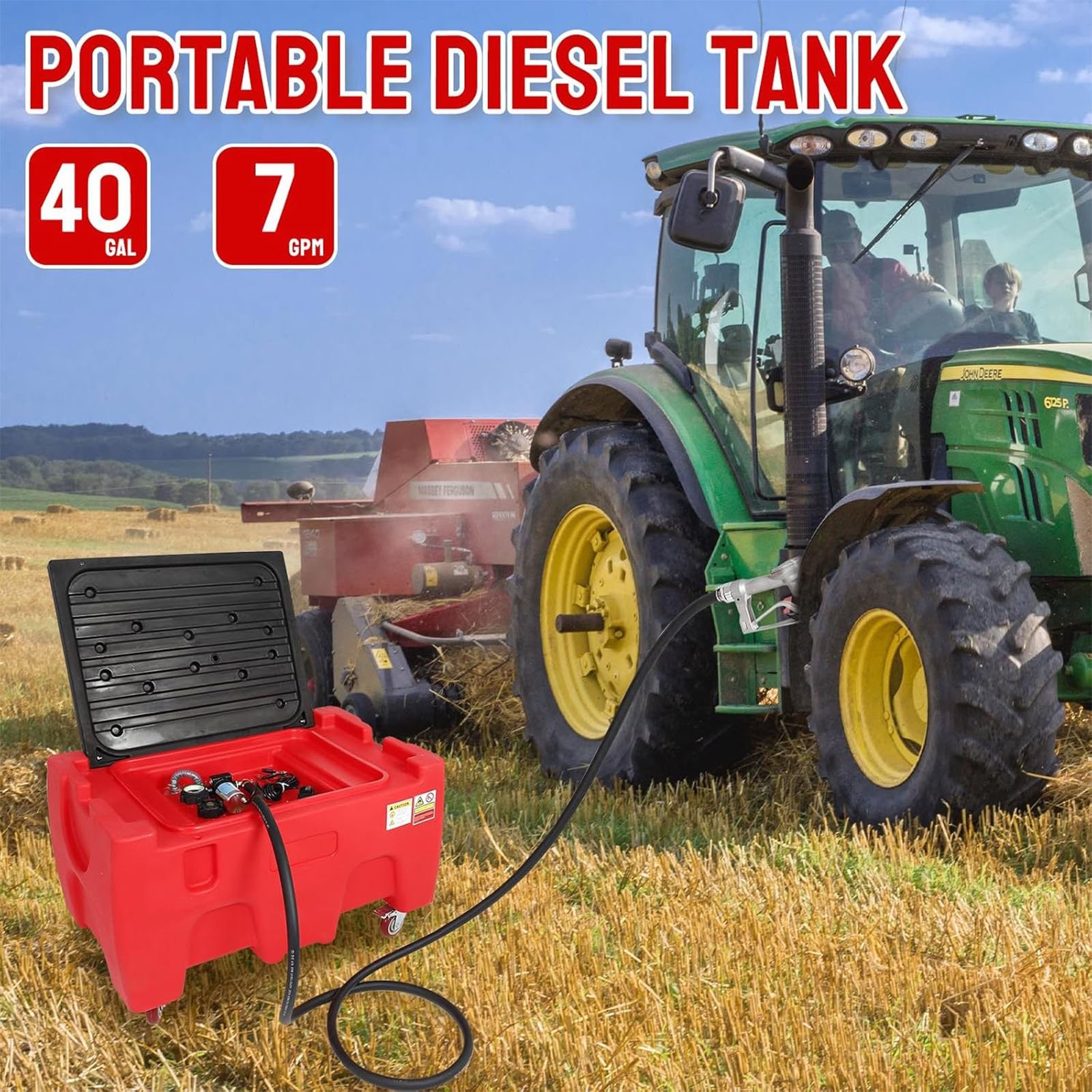 40 Gallon Portable Gasoline Diesel Fuel Transfer Tank with 12V DC Pump for Truck