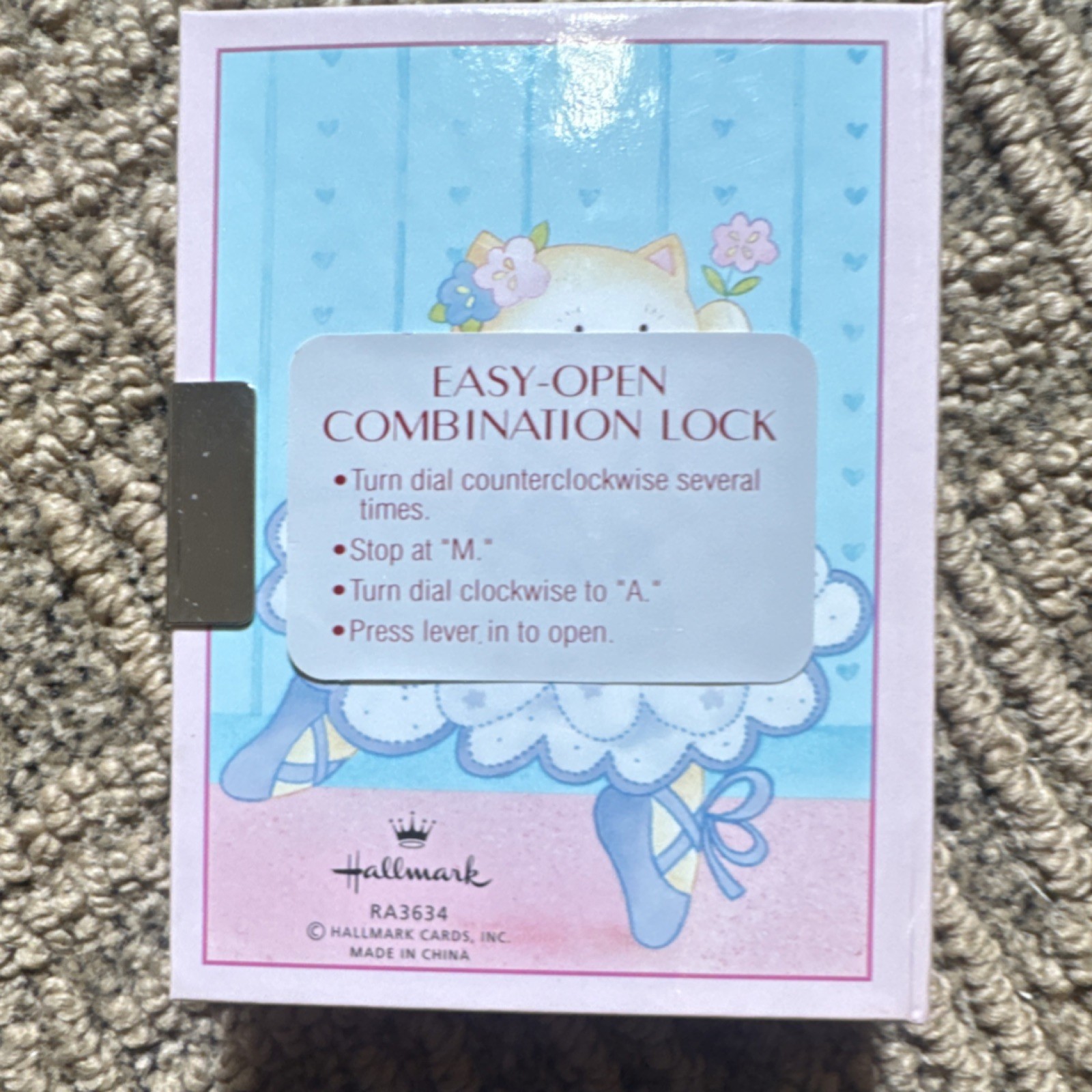 Vintage Hallmark Dear Diary Cat Ballerina Lock Journal RA3634 w/Combination lock